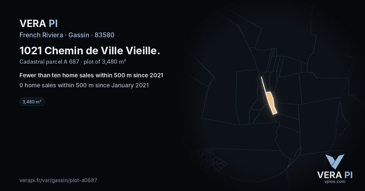 1021 Chemin de Ville Vieille, Gassin at night – the plot lit, the parcels around coloured by the prices near them