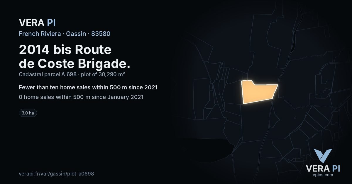 2014 bis Route de Coste Brigade, Gassin at night – the plot lit, the parcels around coloured by the prices near them