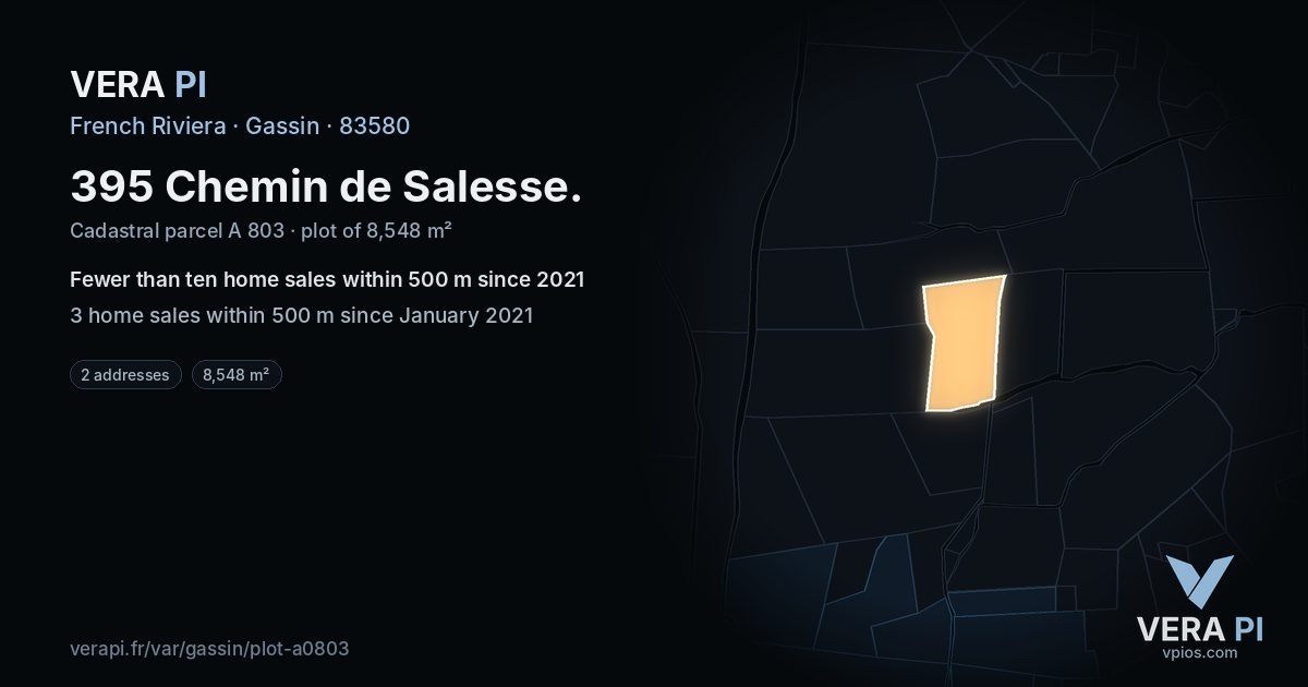 395 Chemin de Salesse, Gassin at night – the plot lit, the parcels around coloured by the prices near them