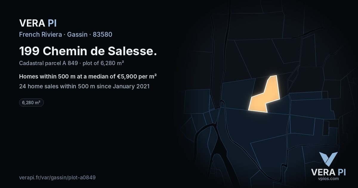 199 Chemin de Salesse, Gassin at night – the plot lit, the parcels around coloured by the prices near them