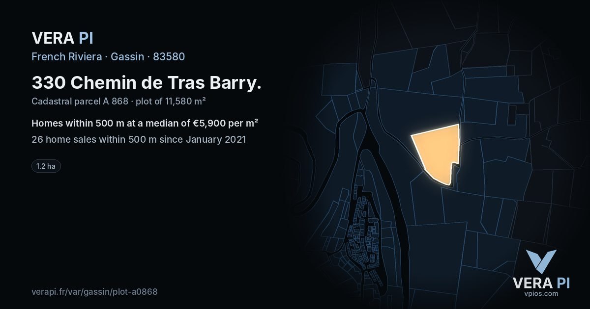 330 Chemin de Tras Barry, Gassin at night – the plot lit, the parcels around coloured by the prices near them