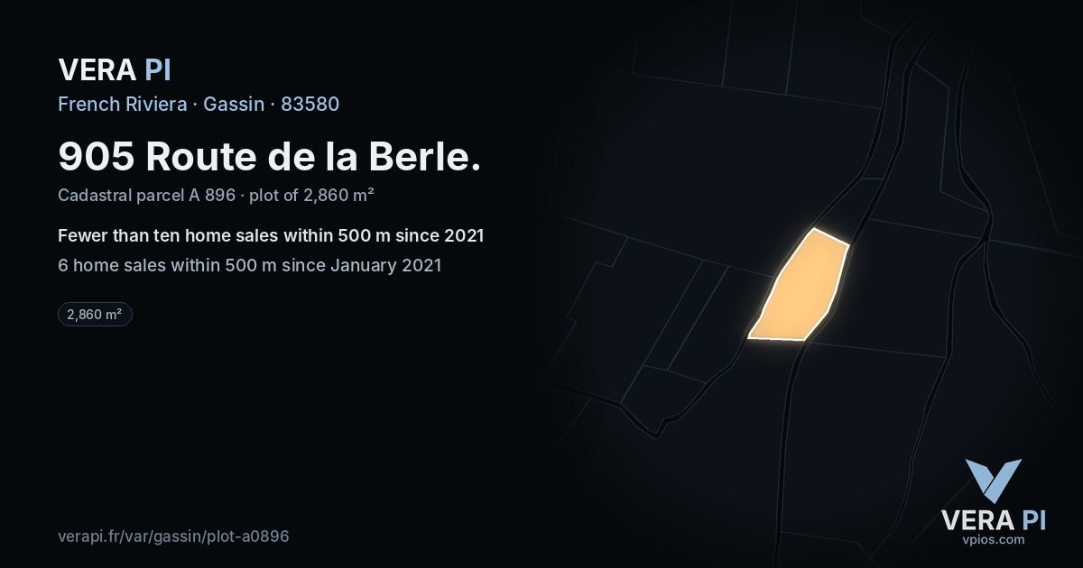 905 Route de la Berle, Gassin at night – the plot lit, the parcels around coloured by the prices near them