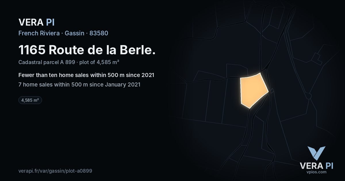 1165 Route de la Berle, Gassin at night – the plot lit, the parcels around coloured by the prices near them