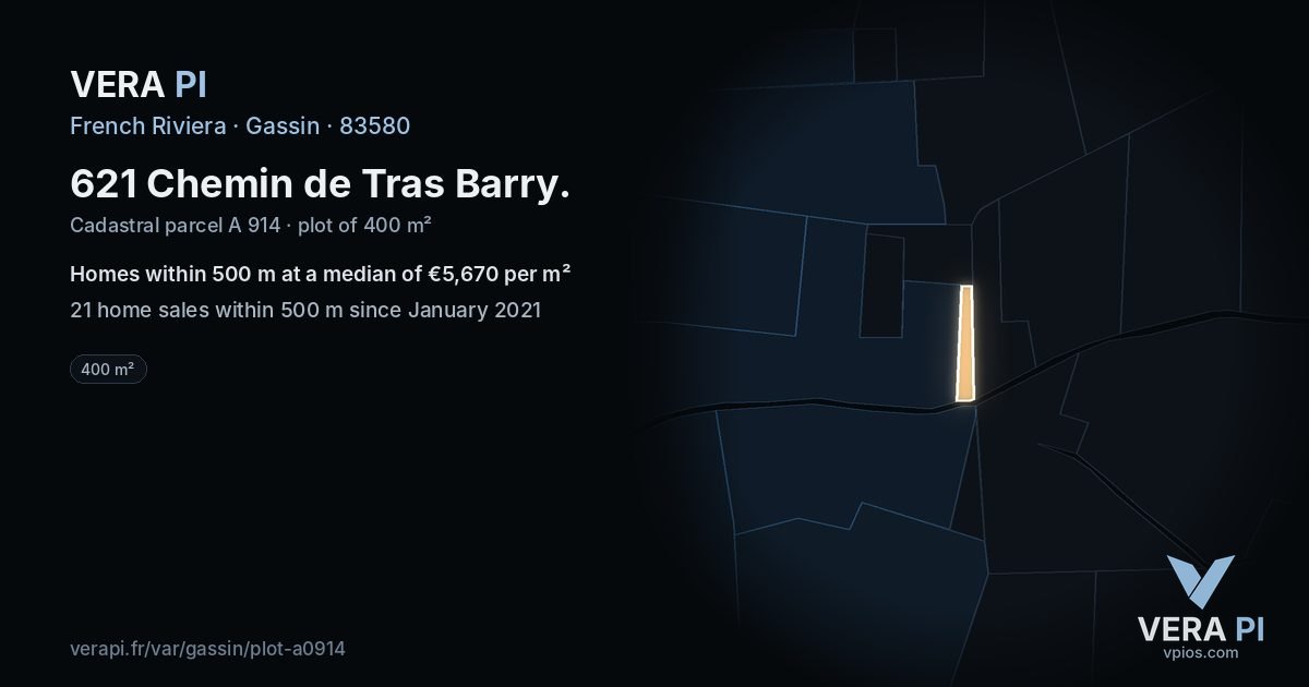 621 Chemin de Tras Barry, Gassin at night – the plot lit, the parcels around coloured by the prices near them