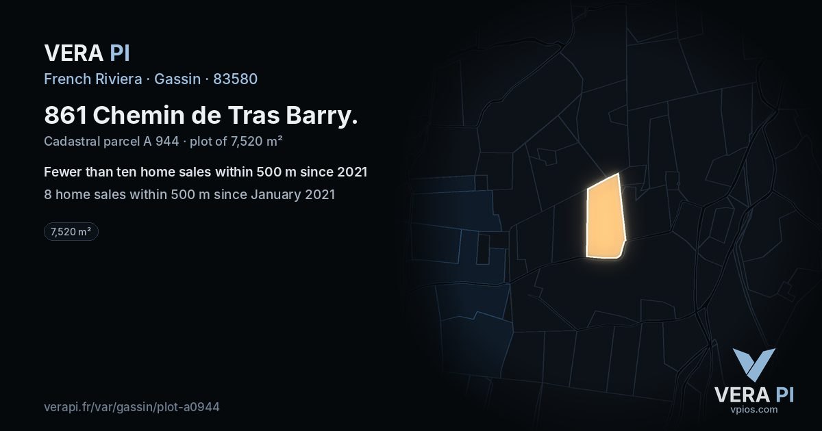 861 Chemin de Tras Barry, Gassin at night – the plot lit, the parcels around coloured by the prices near them