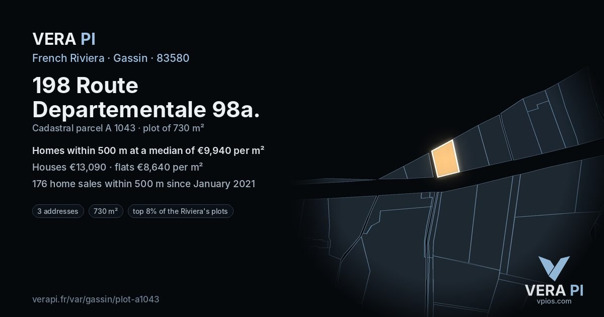 198 Route Departementale 98a, Gassin at night – the plot lit, the parcels around coloured by the prices near them