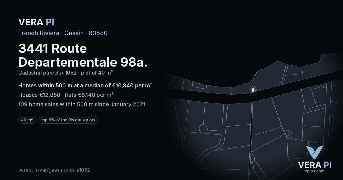 3441 Route Departementale 98a, Gassin at night – the plot lit, the parcels around coloured by the prices near them