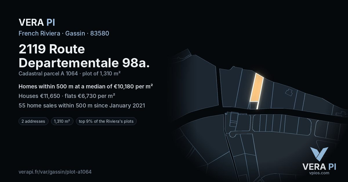 2119 Route Departementale 98a, Gassin at night – the plot lit, the parcels around coloured by the prices near them