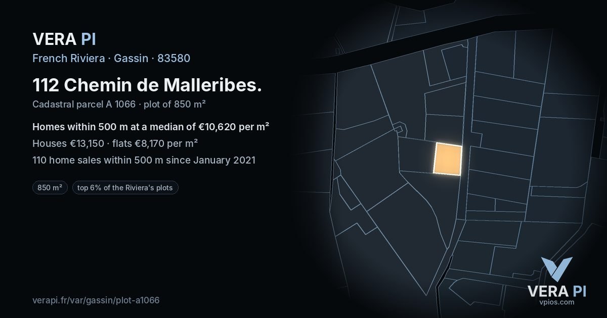 112 Chemin de Malleribes, Gassin at night – the plot lit, the parcels around coloured by the prices near them