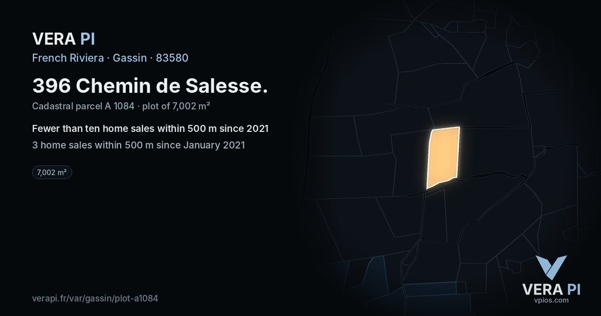 396 Chemin de Salesse, Gassin at night – the plot lit, the parcels around coloured by the prices near them