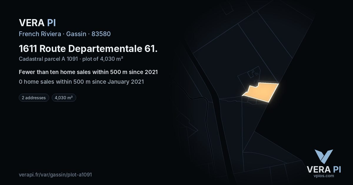 1611 Route Departementale 61, Gassin at night – the plot lit, the parcels around coloured by the prices near them