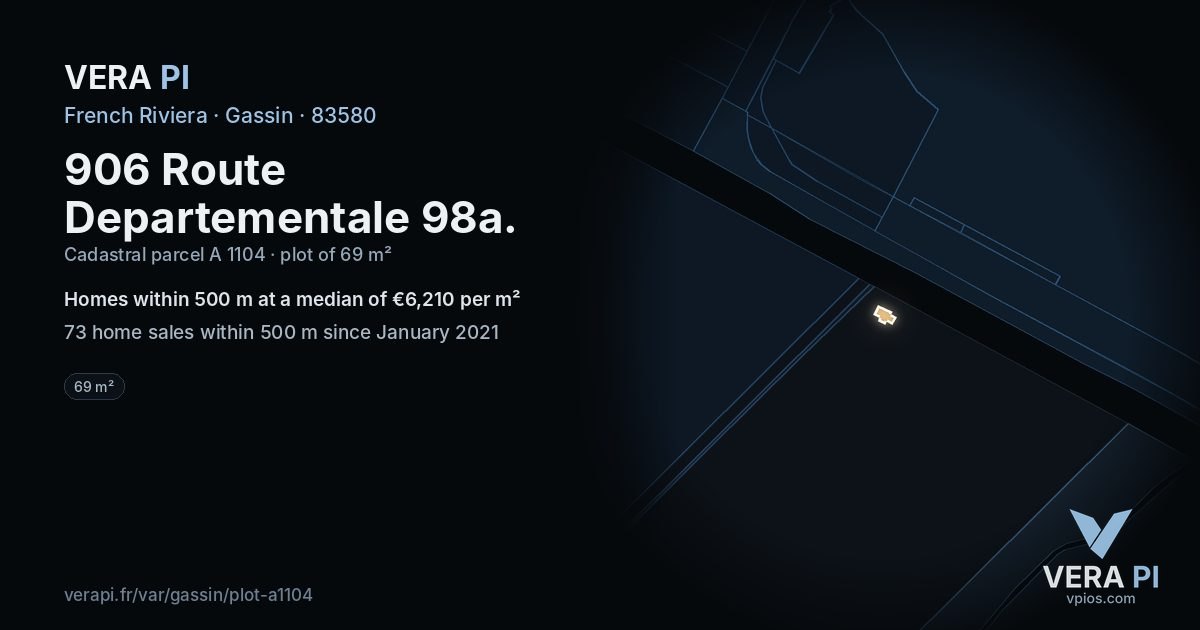 906 Route Departementale 98a, Gassin at night – the plot lit, the parcels around coloured by the prices near them