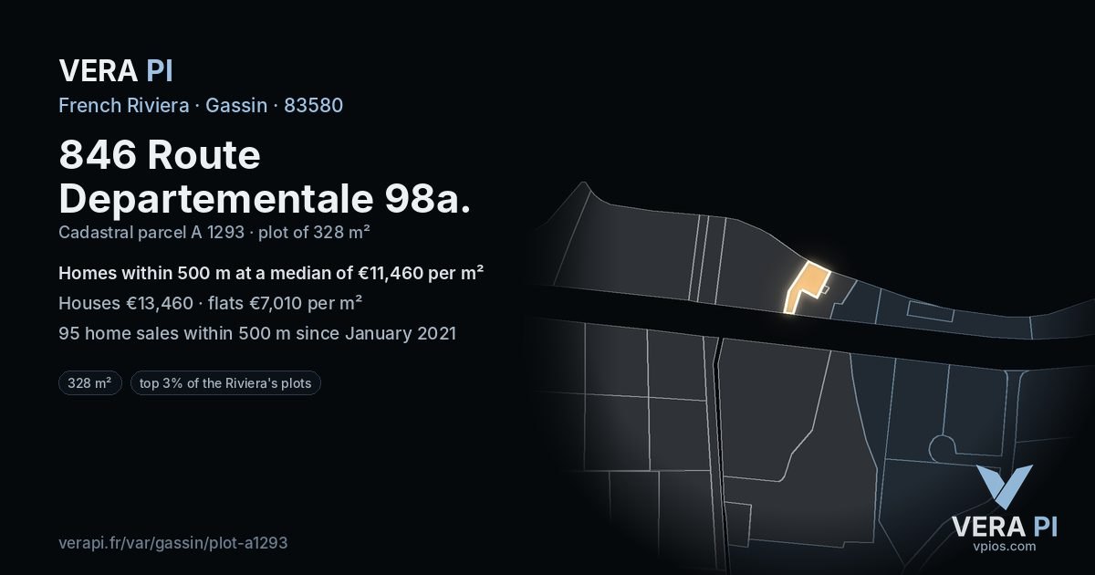 846 Route Departementale 98a, Gassin at night – the plot lit, the parcels around coloured by the prices near them