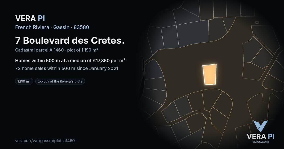 7 Boulevard des Cretes, Gassin at night – the plot lit, the parcels around coloured by the prices near them