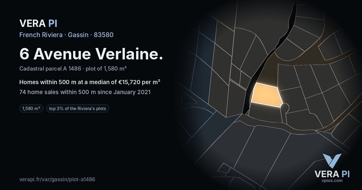 6 Avenue Verlaine, Gassin at night – the plot lit, the parcels around coloured by the prices near them