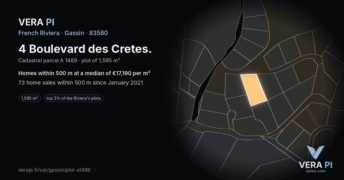 4 Boulevard des Cretes, Gassin at night – the plot lit, the parcels around coloured by the prices near them