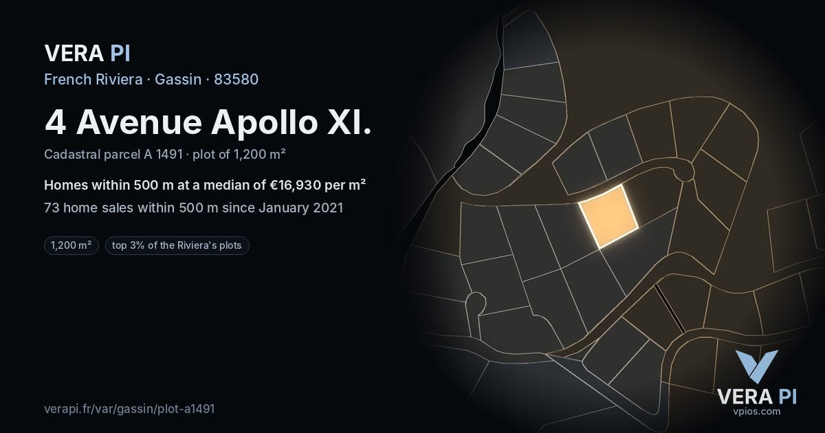 4 Avenue Apollo XI, Gassin at night – the plot lit, the parcels around coloured by the prices near them