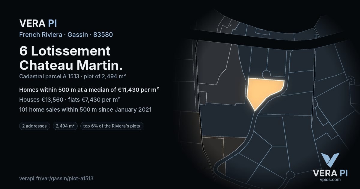 6 Lotissement Chateau Martin, Gassin at night – the plot lit, the parcels around coloured by the prices near them