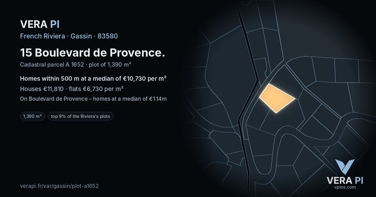 15 Boulevard de Provence, Gassin at night – the plot lit, the parcels around coloured by the prices near them