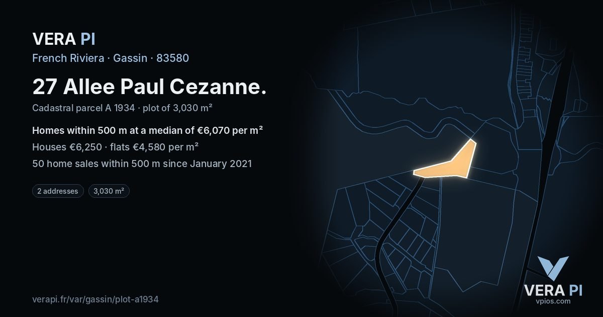 27 Allee Paul Cezanne, Gassin at night – the plot lit, the parcels around coloured by the prices near them