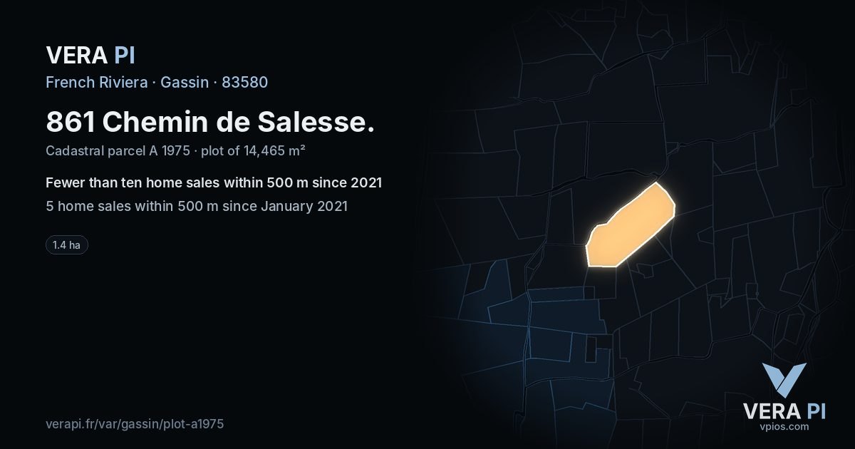 861 Chemin de Salesse, Gassin at night – the plot lit, the parcels around coloured by the prices near them