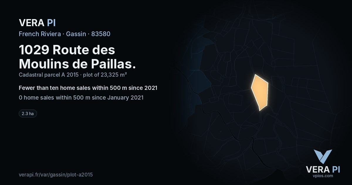 1029 Route des Moulins de Paillas, Gassin at night – the plot lit, the parcels around coloured by the prices near them