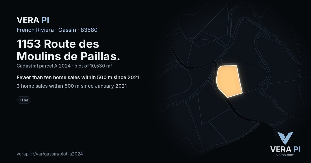 1153 Route des Moulins de Paillas, Gassin at night – the plot lit, the parcels around coloured by the prices near them