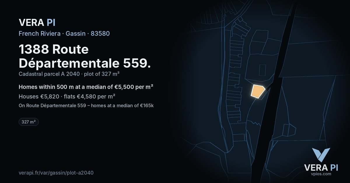 1388 Route Départementale 559, Gassin at night – the plot lit, the parcels around coloured by the prices near them