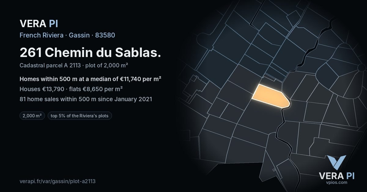 261 Chemin du Sablas, Gassin at night – the plot lit, the parcels around coloured by the prices near them