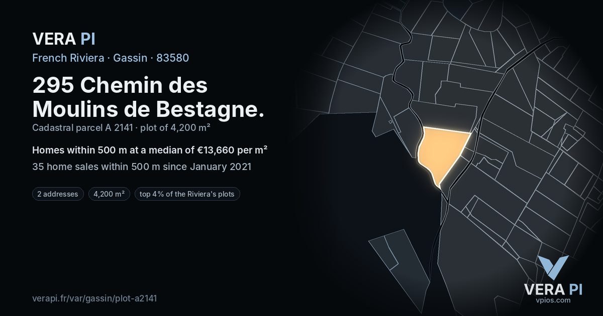 295 Chemin des Moulins de Bestagne, Gassin at night – the plot lit, the parcels around coloured by the prices near them
