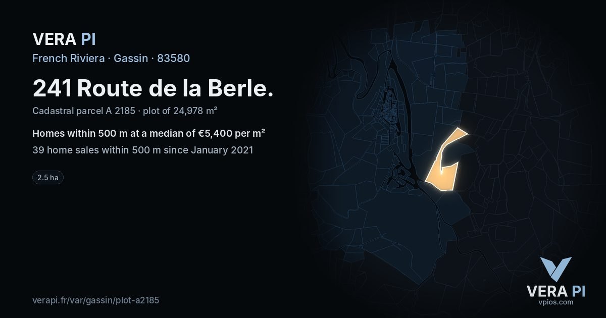 241 Route de la Berle, Gassin at night – the plot lit, the parcels around coloured by the prices near them