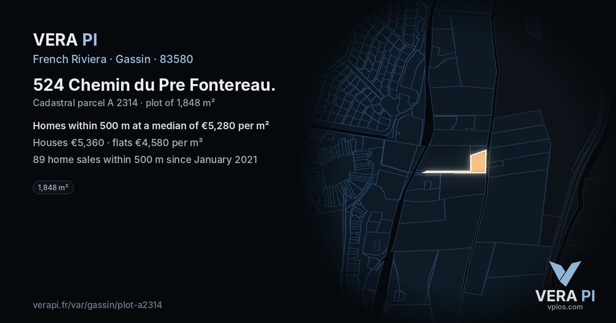 524 Chemin du Pre Fontereau, Gassin at night – the plot lit, the parcels around coloured by the prices near them