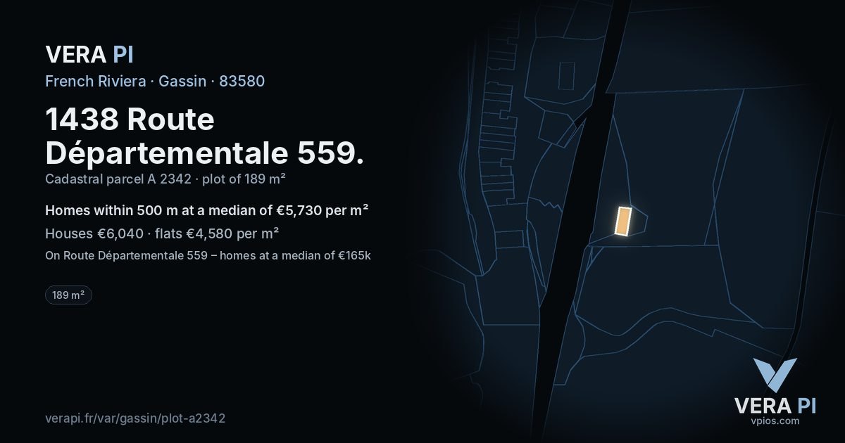 1438 Route Départementale 559, Gassin at night – the plot lit, the parcels around coloured by the prices near them