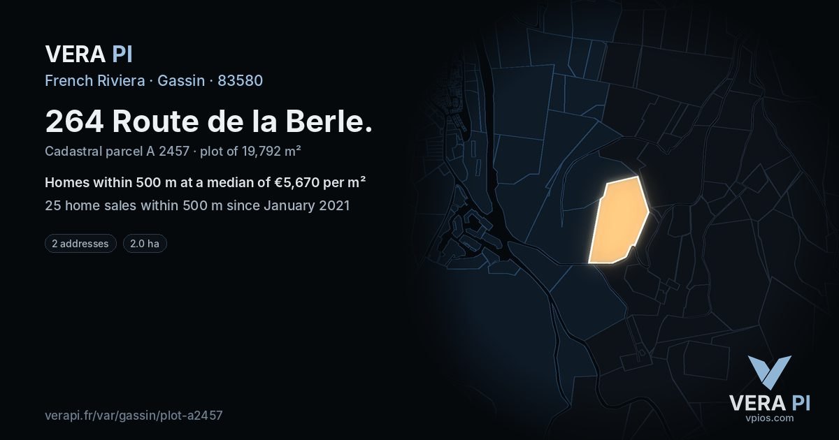 264 Route de la Berle, Gassin at night – the plot lit, the parcels around coloured by the prices near them