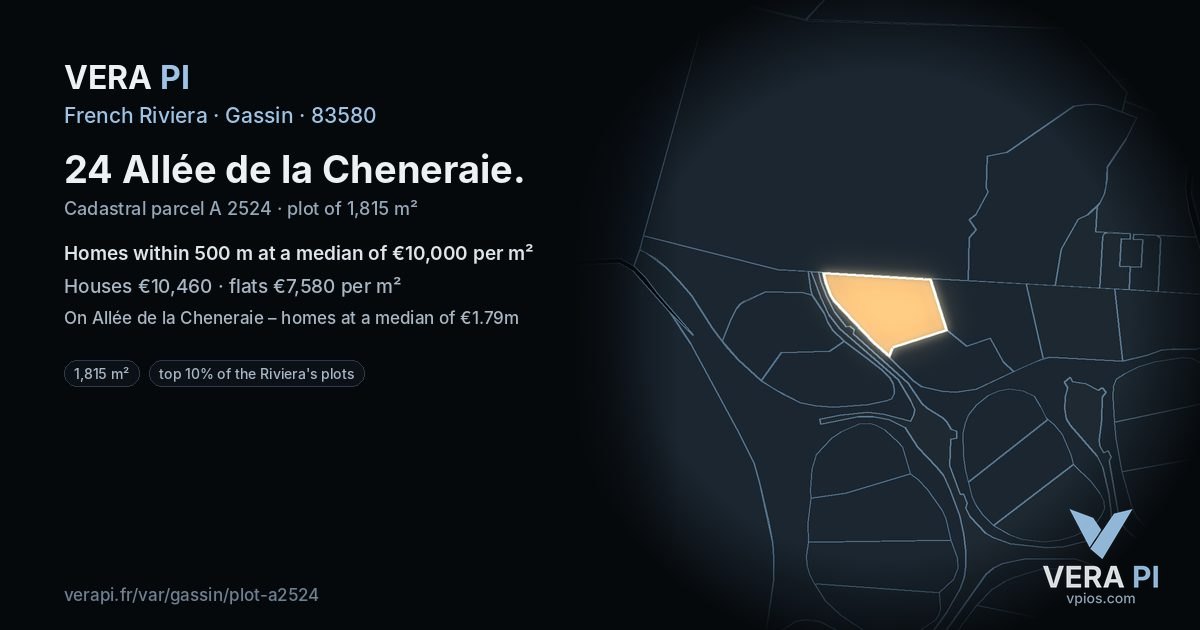 24 Allée de la Cheneraie, Gassin at night – the plot lit, the parcels around coloured by the prices near them
