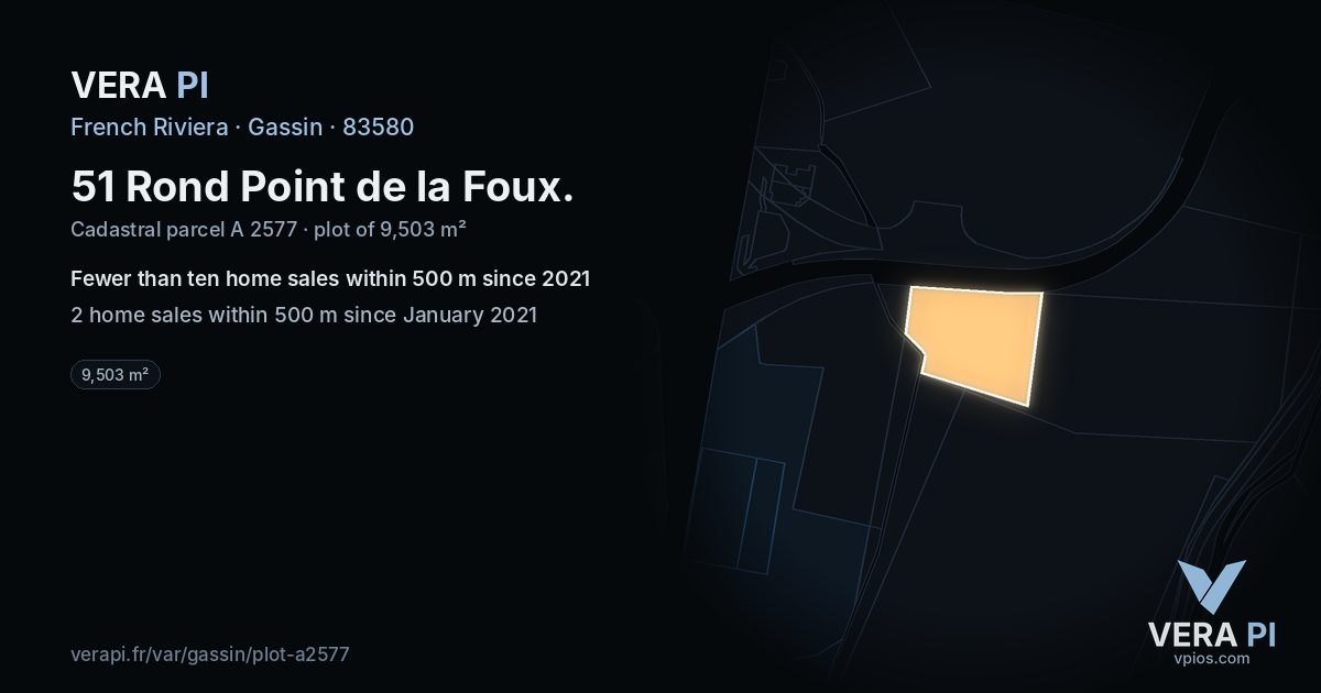 51 Rond Point de la Foux, Gassin at night – the plot lit, the parcels around coloured by the prices near them