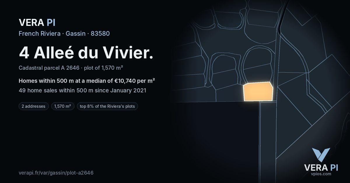 4 Alleé du Vivier, Gassin at night – the plot lit, the parcels around coloured by the prices near them
