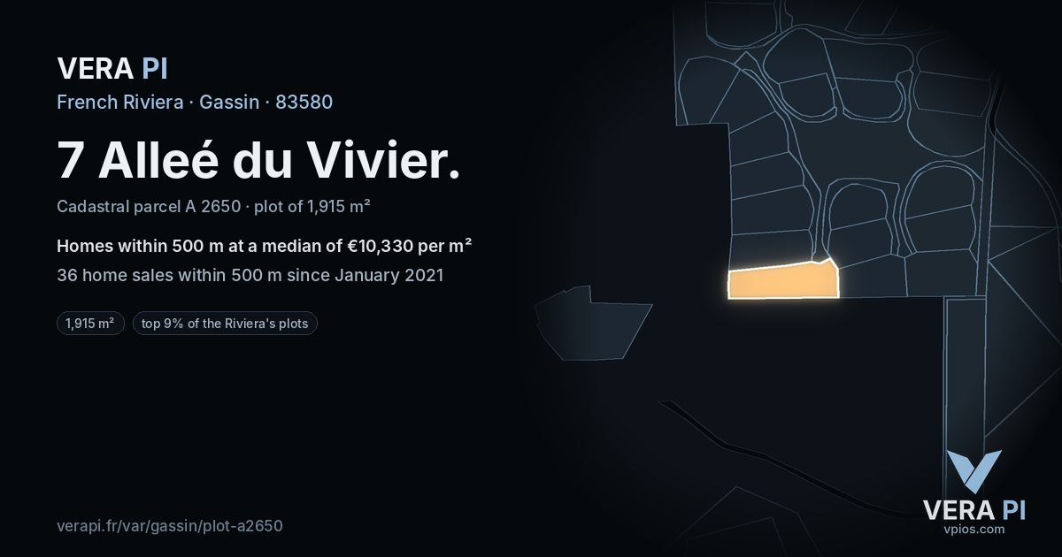 7 Alleé du Vivier, Gassin at night – the plot lit, the parcels around coloured by the prices near them
