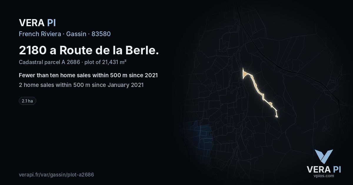 2180 a Route de la Berle, Gassin at night – the plot lit, the parcels around coloured by the prices near them