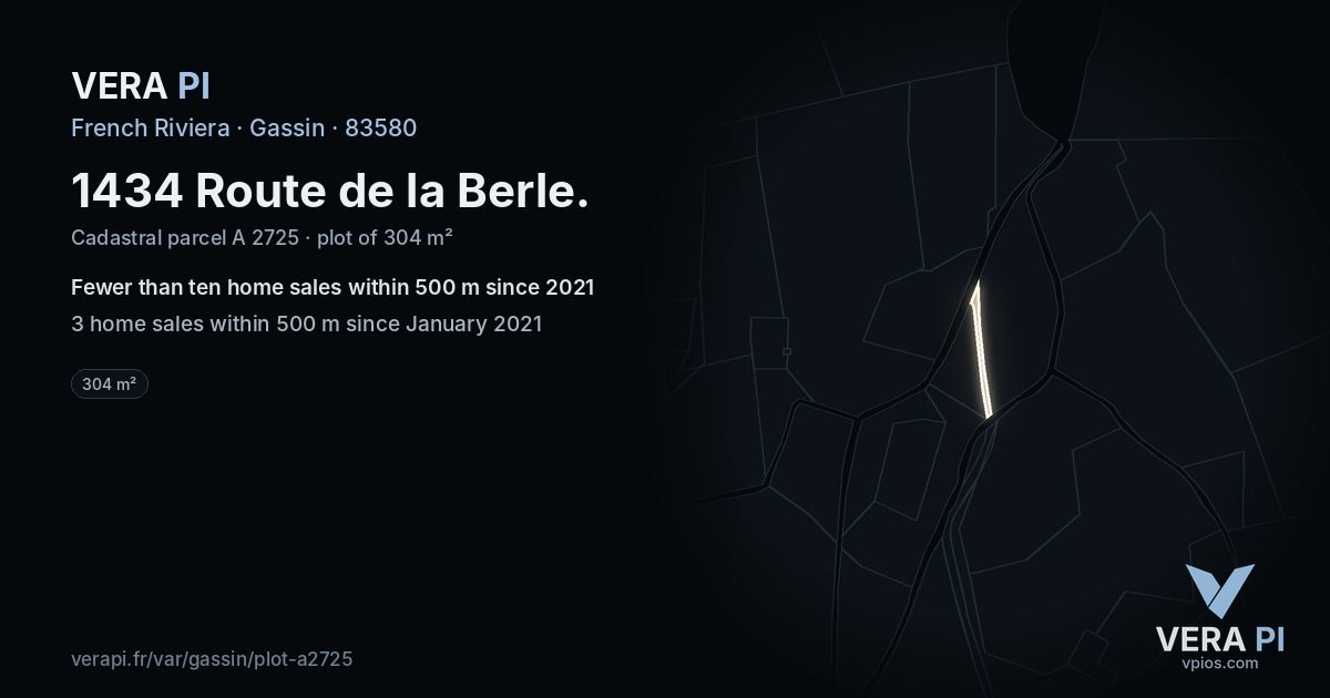 1434 Route de la Berle, Gassin at night – the plot lit, the parcels around coloured by the prices near them