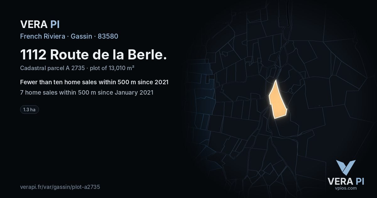 1112 Route de la Berle, Gassin at night – the plot lit, the parcels around coloured by the prices near them
