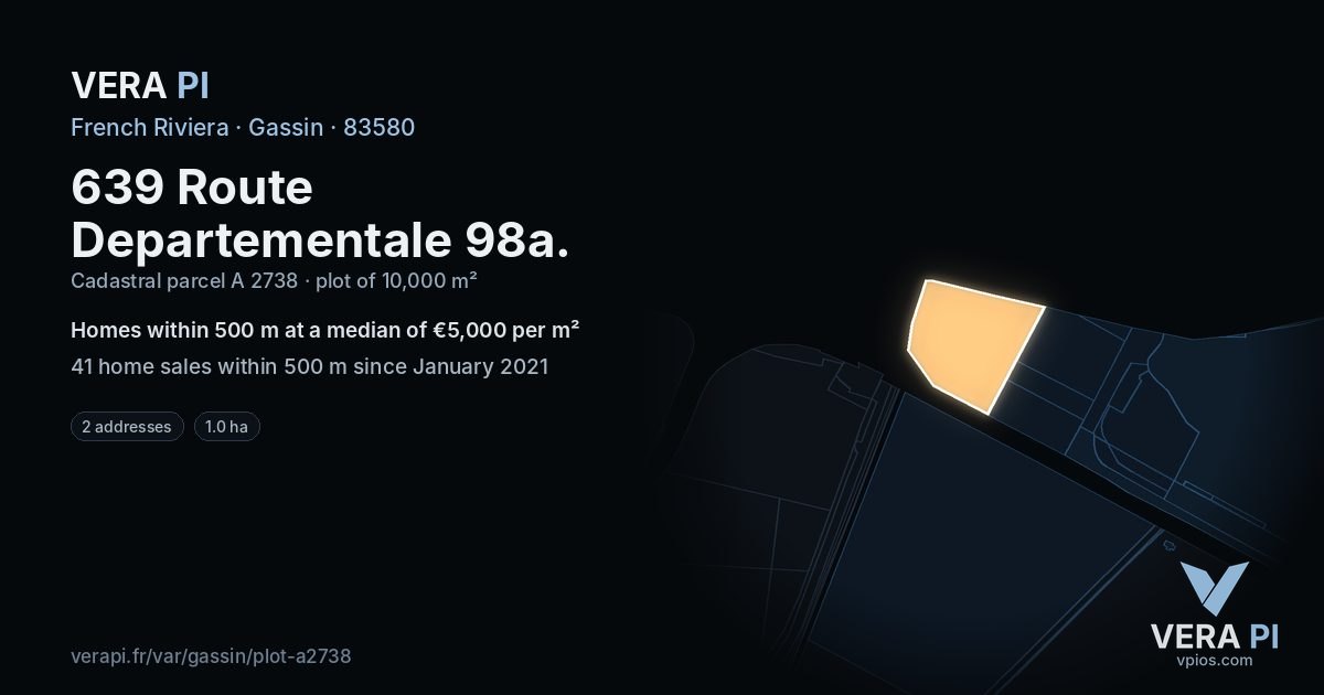 639 Route Departementale 98a, Gassin at night – the plot lit, the parcels around coloured by the prices near them