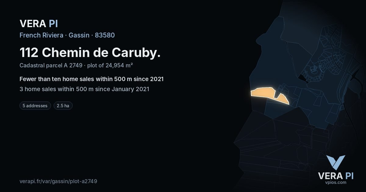 112 Chemin de Caruby, Gassin at night – the plot lit, the parcels around coloured by the prices near them