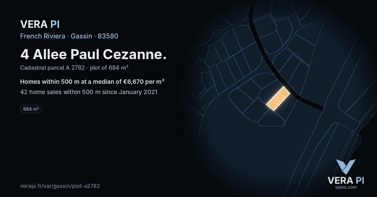 4 Allee Paul Cezanne, Gassin at night – the plot lit, the parcels around coloured by the prices near them