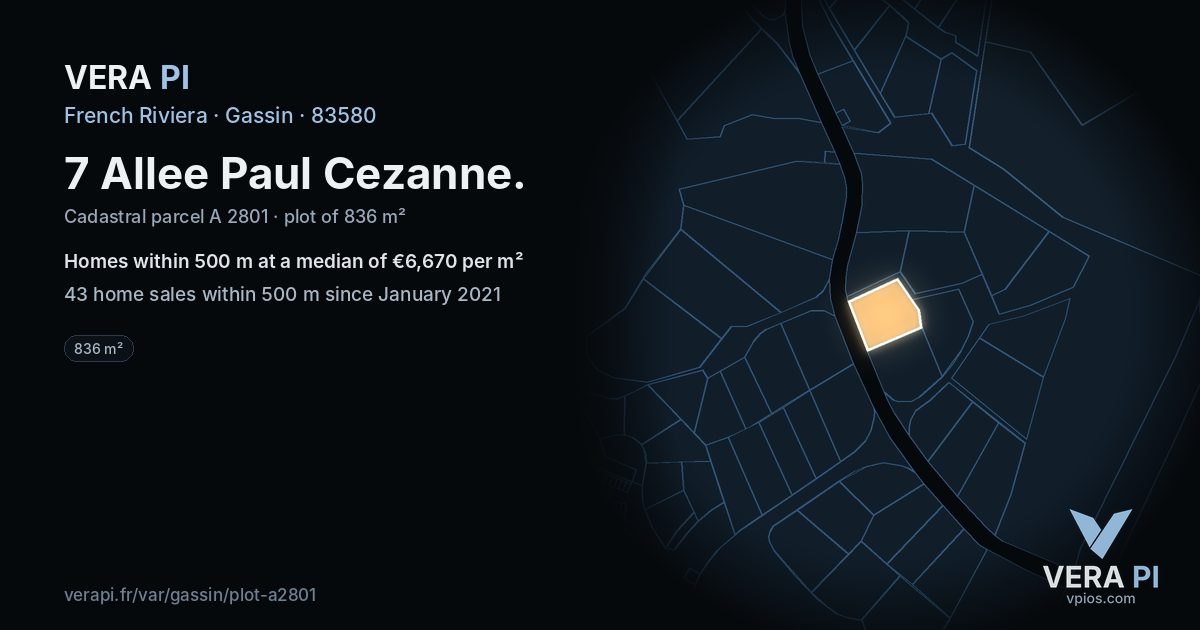 7 Allee Paul Cezanne, Gassin at night – the plot lit, the parcels around coloured by the prices near them