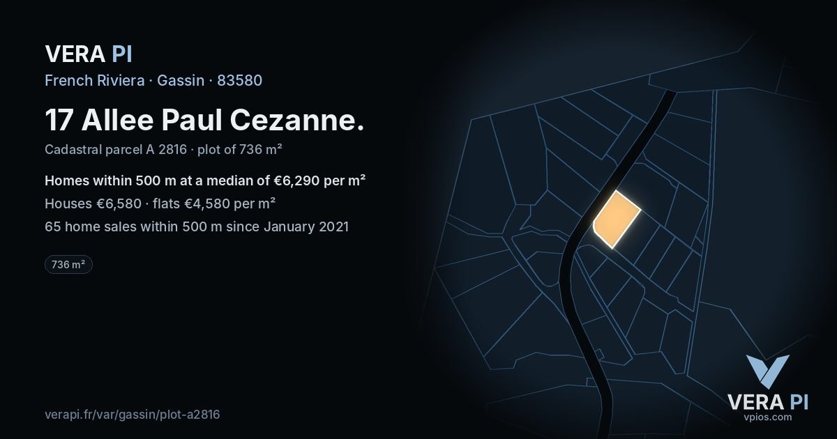 17 Allee Paul Cezanne, Gassin at night – the plot lit, the parcels around coloured by the prices near them