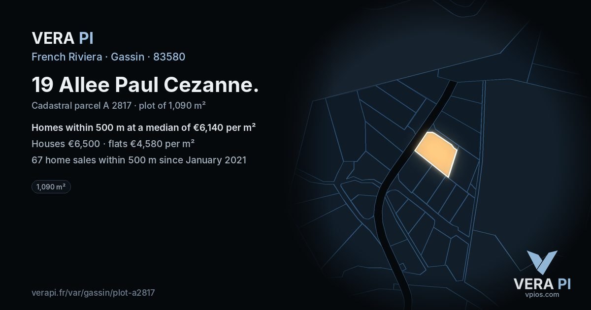 19 Allee Paul Cezanne, Gassin at night – the plot lit, the parcels around coloured by the prices near them
