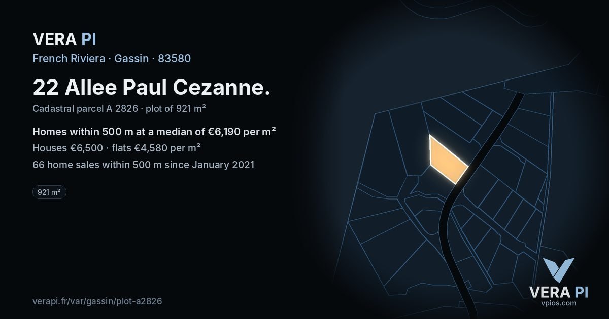22 Allee Paul Cezanne, Gassin at night – the plot lit, the parcels around coloured by the prices near them
