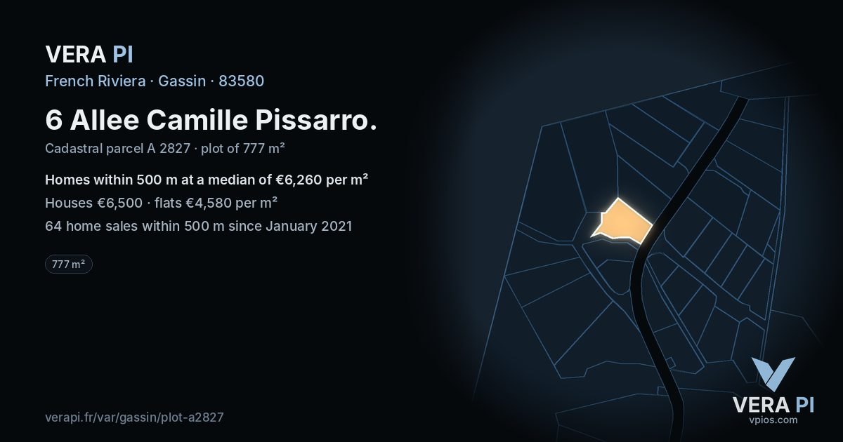 6 Allee Camille Pissarro, Gassin at night – the plot lit, the parcels around coloured by the prices near them
