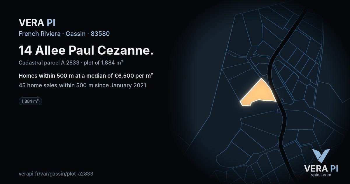 14 Allee Paul Cezanne, Gassin at night – the plot lit, the parcels around coloured by the prices near them
